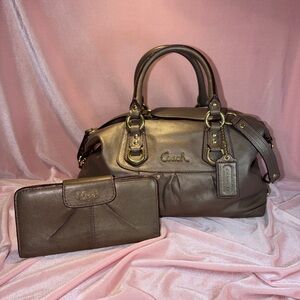 Authentic Vintage Coach Ashley Metallic Bronze Leather Satchel Bag+ FREE Wallet